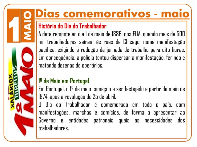Dias comemorativos   maio
