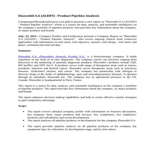 Diaxonhit s.a (aleht)   product pipeline analysis