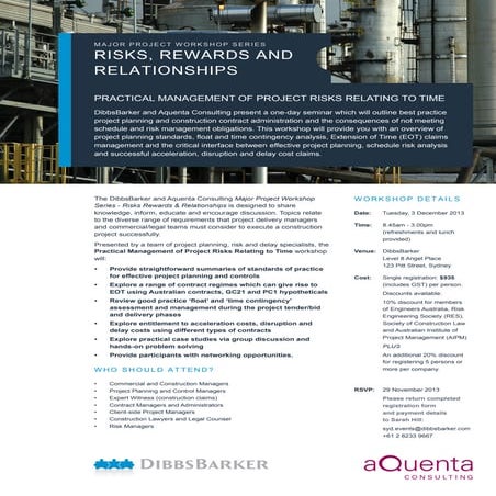 Planning, Risks and Delays - Risks, Rewards and Relationships Workshop ...