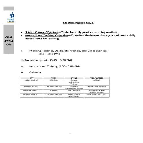 Dibert restart day 5 morning routines and instructional training