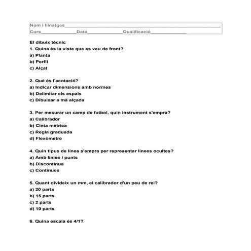 El dibuix tècnic: test