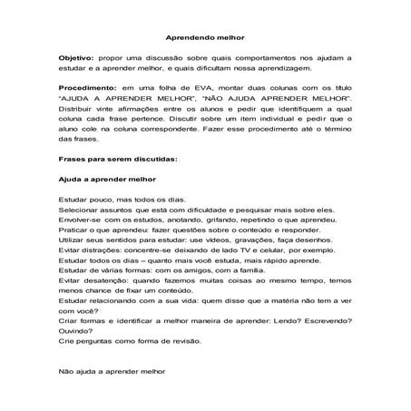 10 Dicas para Estudar Melhor. Estudar melhor. | PDF