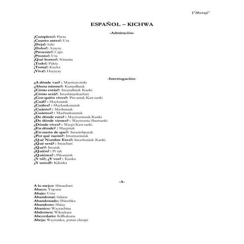 Diccionario espanol-kichwa