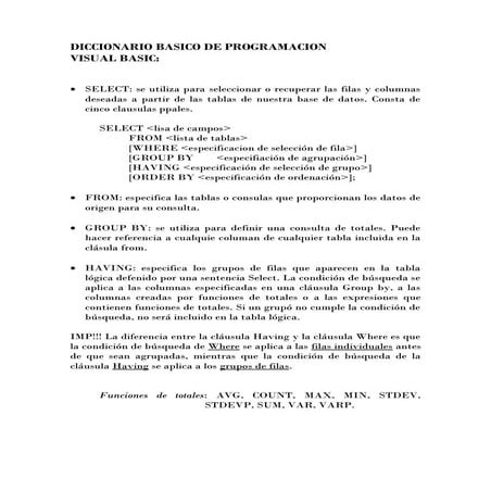 Diccionario basico de programacion visual basic