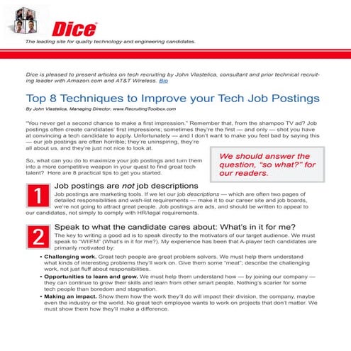 Top 8 Techniques to Improve Your Tech Job Postings