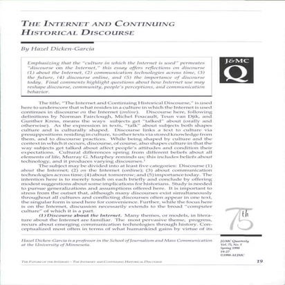 Dicken Garcia 1998  The Internet And Continuing Historical Discourse