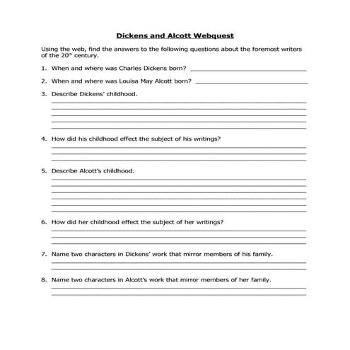 Dickens And Alcott Webquest