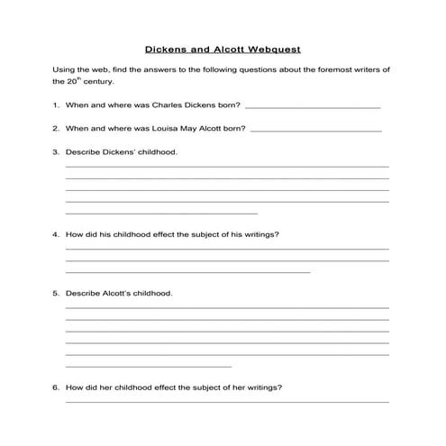 Dickens and alcott webquest