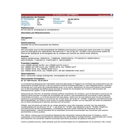 Dic provisión de concurso encargado de Control Municipal