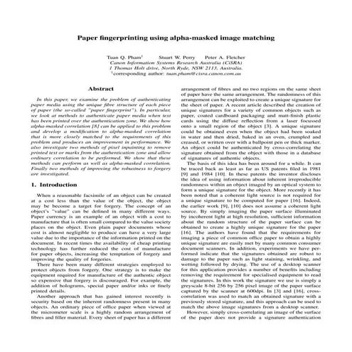 Paper fingerprinting using alpha-masked image matching