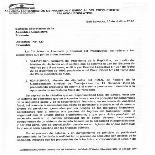 Dictamen 123 Reforma de Pensiones  270416