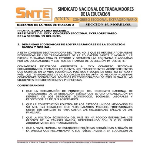 Dictamen de la mesa de trabajo 2