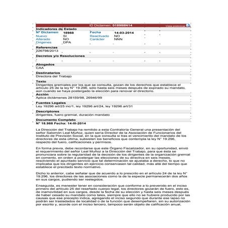 Dictamen CGR Fuero Gremial 2014
