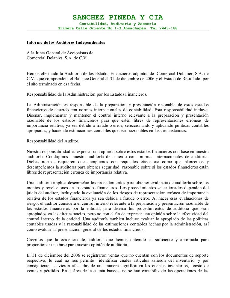 Dictamen Financiero Dolanier S.A De C.V 1