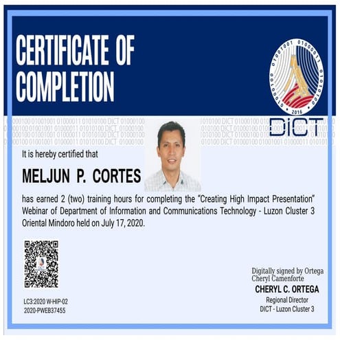 DICT CERTIFICATE COMPLETION CREATING HIGH IMPACT