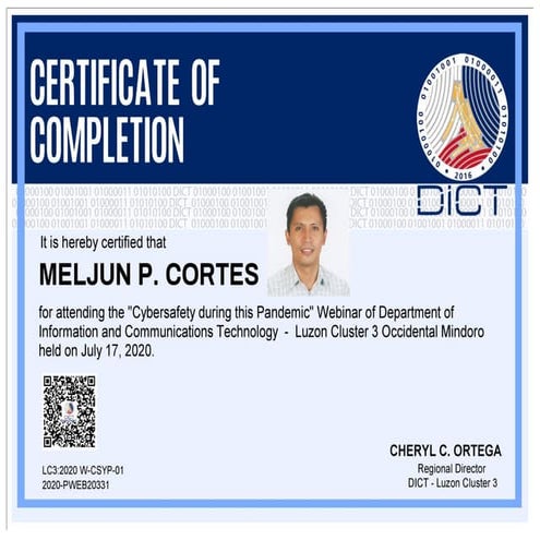 DICT CERTIFICATE COMPLETION CYBERSAFETY DURING PANDEMIC
