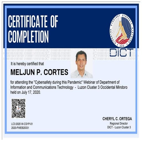 DICT CERTIFICATE COMPLETION CYBERSAFETY DURING PANDEMIC