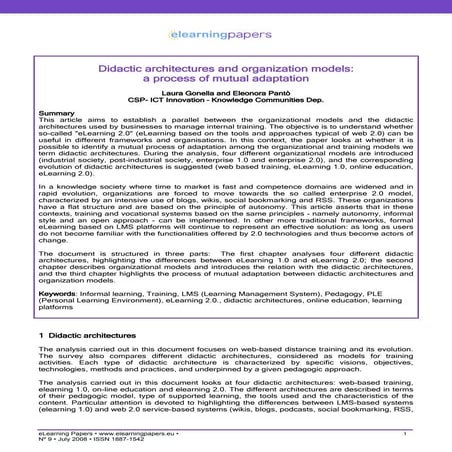 Didactic architectures and organization models: a process of mutual adaptation