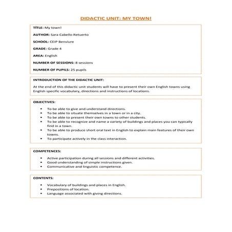 Teaching Sequence My Town Pdf