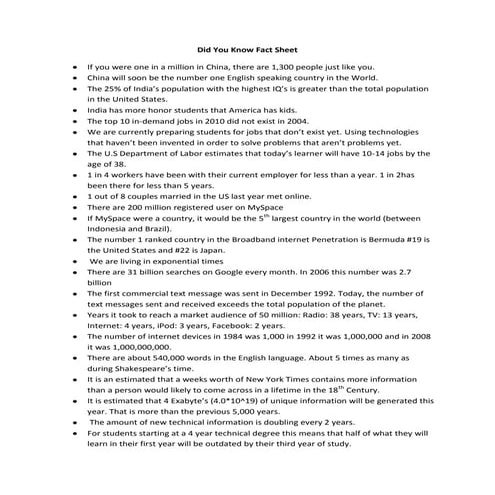 Did you know fact sheet