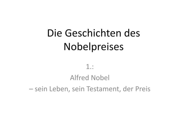 Die Geschichten Des Nobelpreises Pr...
