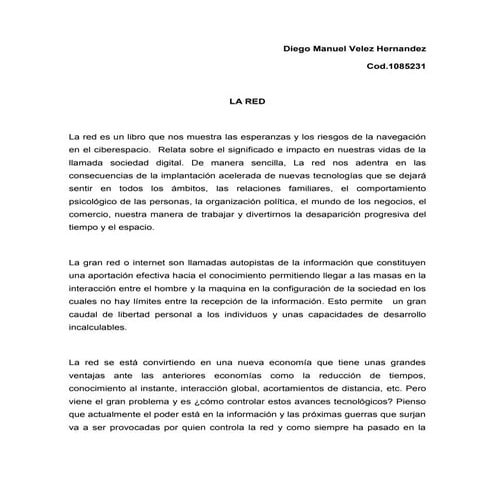 Diego velez la red ensayo