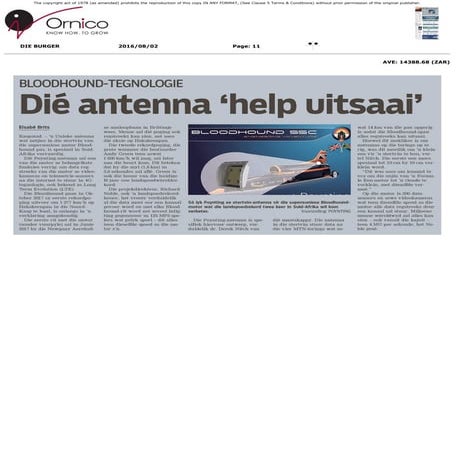 Die antenna help uitsaai. Artikel in Die Burger