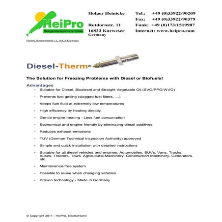 Diesel -Therm: The Solution for Freezing Problems with Biofuels