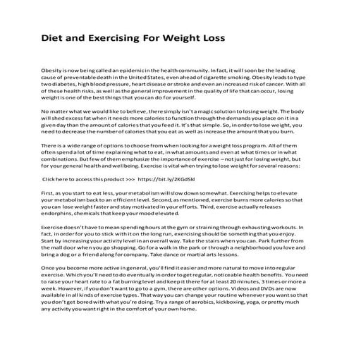 Diet And Exercising for weight loss | PDF