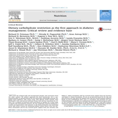 Dietary Carbohydrate Restriction as the First Approach in Diabetes Management...