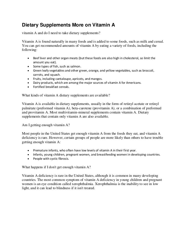 Dietary supplements more on vitamin a