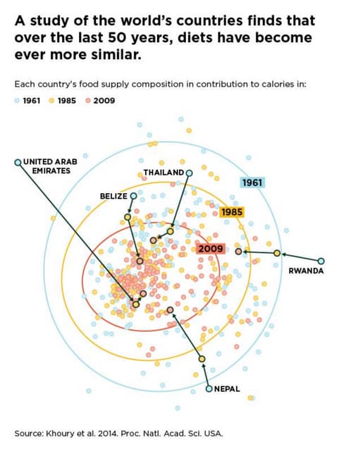 Countries' food supply composition in contribution to calories