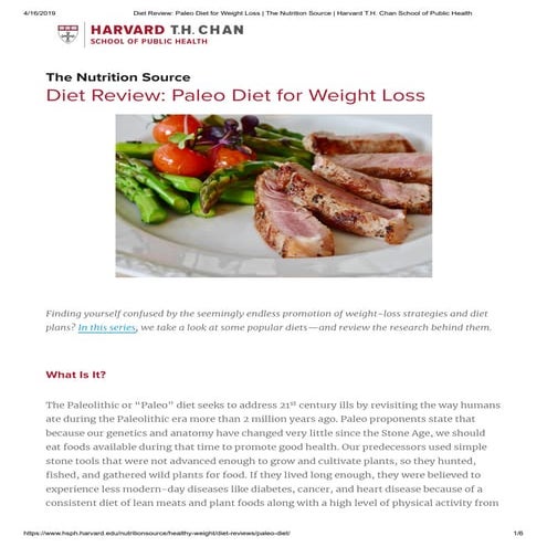 PALEO DIET  Research for Weight Loss  - Harvard Medical School of Public Health