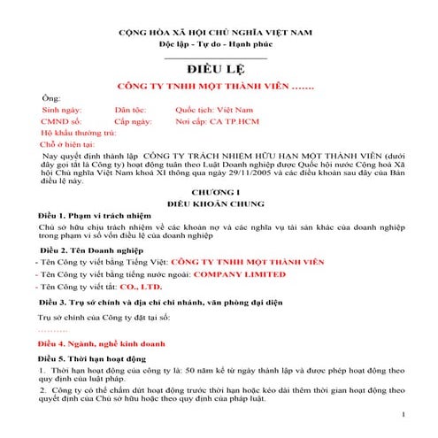 Dieu le cty tnhh 1 tv