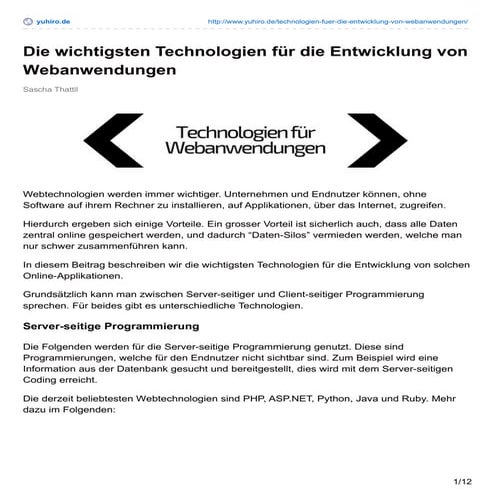 Die wichtigsten Technologien für die Entwicklung von Webanwendungen