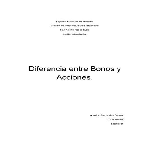 Diferencia entre bonos y acciones. Andreina mata