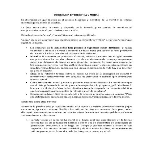 Diferencia entre etica y moral