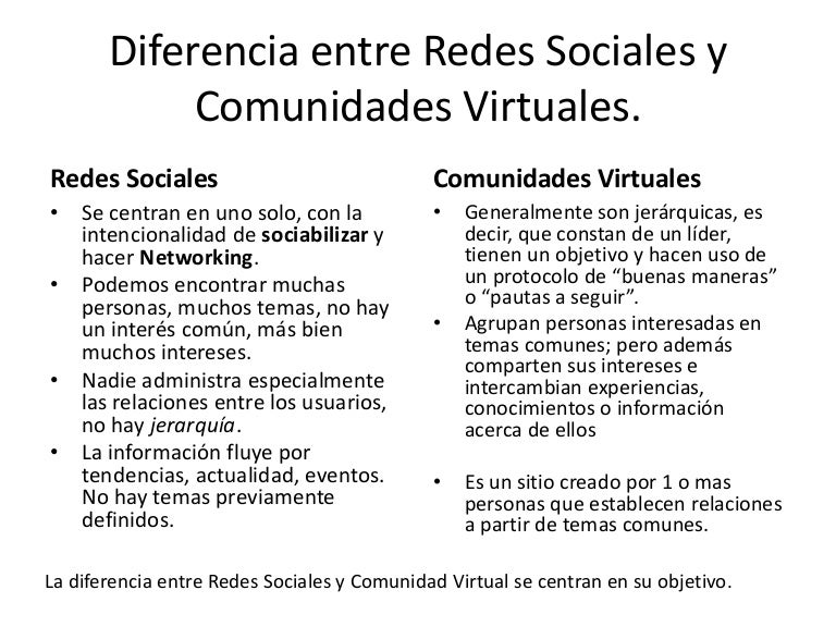 Diferencia entre redes sociales y comunidades virtuales conclusion