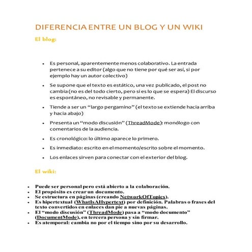 Diferencias entre blog y wiki | DOCX