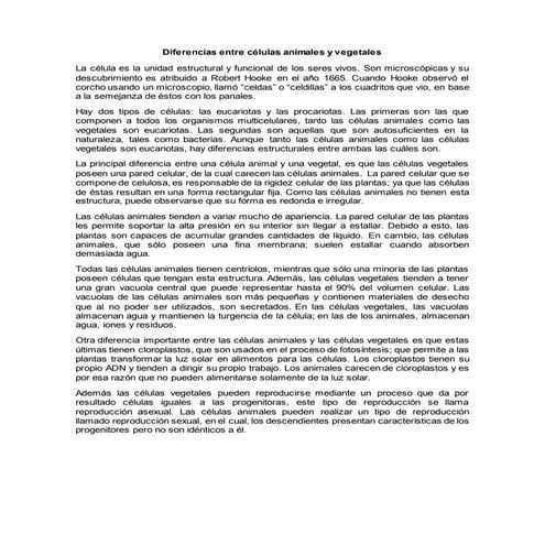 Diferencias entre células animales y vegetales
