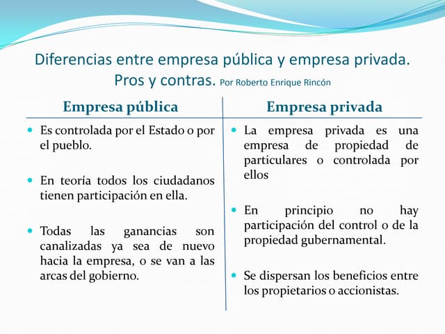Diferencias entre empresa pública y empresa privada | PPT