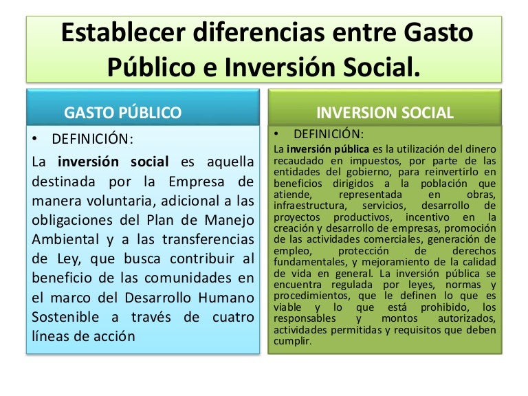 Diferencias entre gasto publico e inversion social cesar