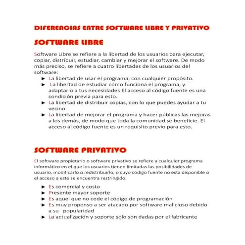 Diferencias entre software libre y privativo