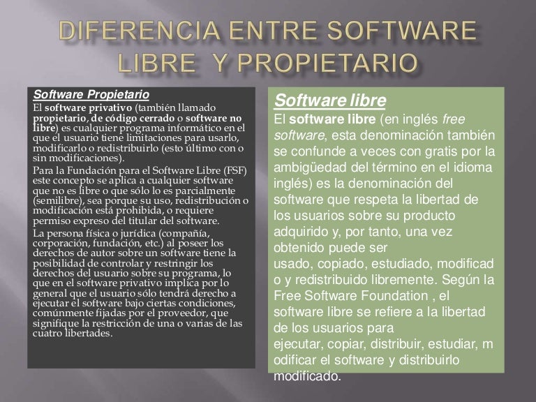 Diferencia software libre y propietario Diferencia software libre y propietario