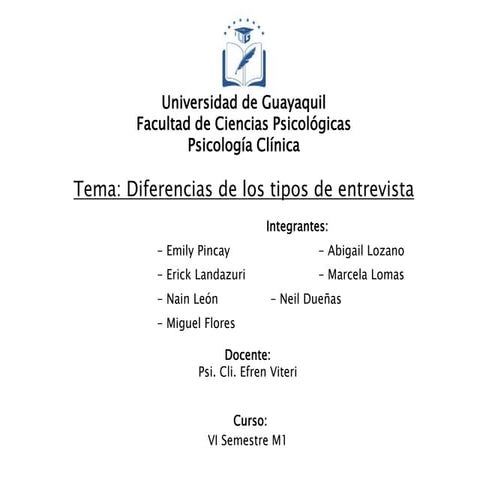 Tipos de Entrevista: clínica, selección, orientación