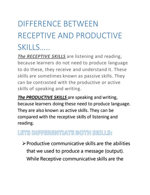 Difference betweem receptive and productive skills