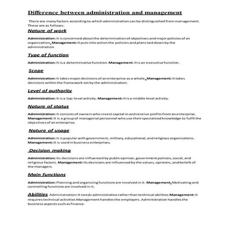 Difference between administration and management | DOCX