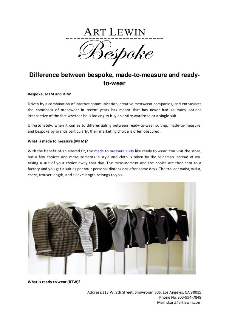 Difference between bespoke, made tomeasure and readytowear
