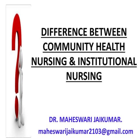 DIFFERENCE BETWEEN COMMUNITY HEALTH NURSING & INSTITUTIONAL NURSING