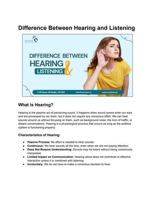 Listening Vs Hearing. What is the difference? | PPTX 